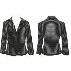 Sandro Studio Sz S Black & Gray Striped Semi-Fitted Shorter Length Jacket Blazer